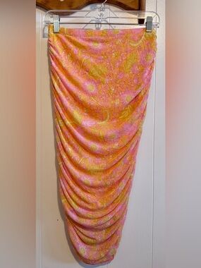 House of Harlow 1960 Pink and Yellow Floral Midi Skirt